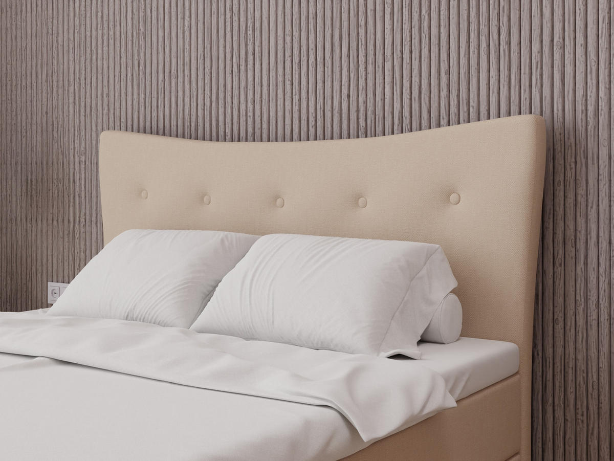 BOXBETT Nevada 160 x 200 cm Doppelbett mit hochwertiger Bonell-Matratze und Topper - beige - Beige, Holz (160/200cm) - Panda Möbel