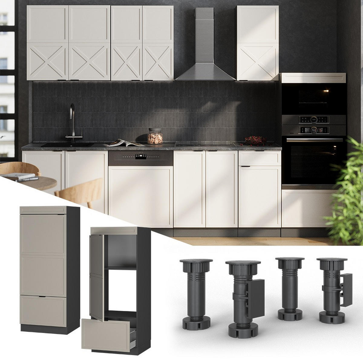 VORRATSSCHRANK Fame-Line, GrauBeige/Anthrazit, 60 cm - Anthrazit/Grau, Holzwerkstoff (60/153.6/58.1cm) - Vicco
