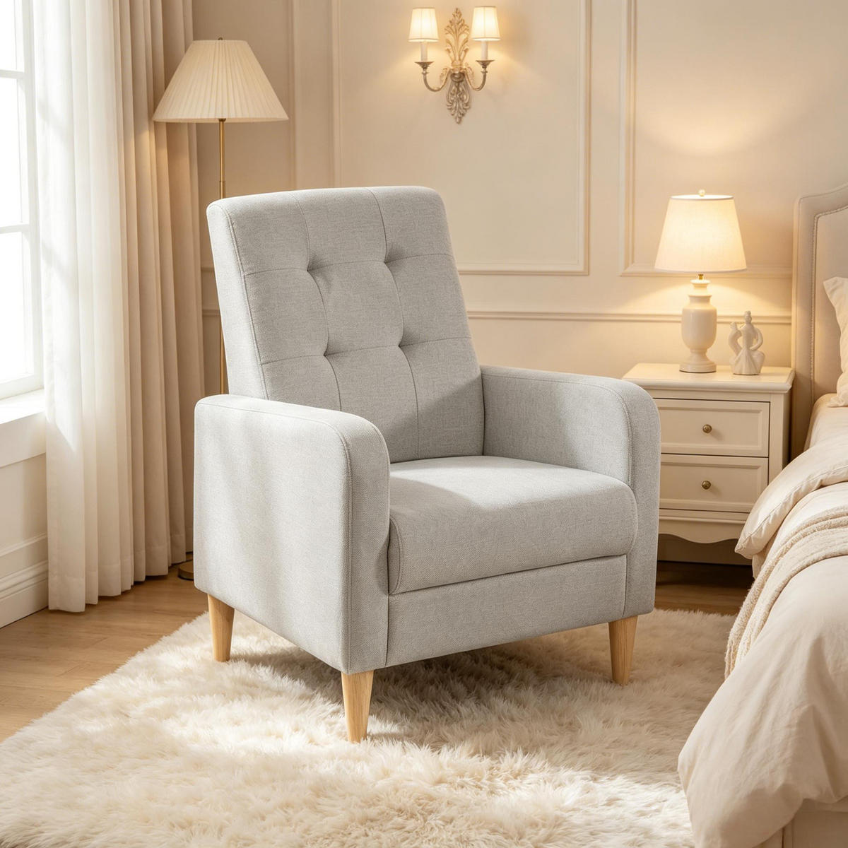 SESSEL Nordischer Stil mit hoher Rückenlehne, DE-42157, Hellgrau - Hellgrau, Holzwerkstoff (61/90.5/54cm) - ComfortXL