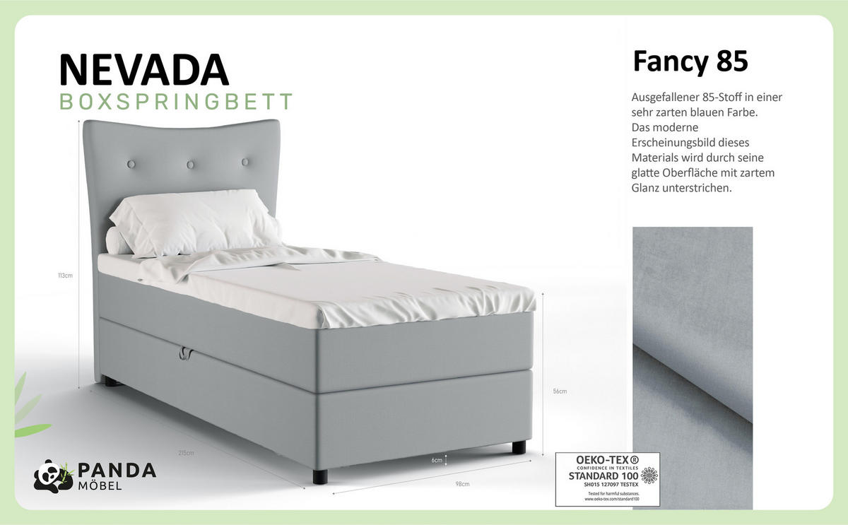 BOXBETT Nevada 90 x 200 cm Doppelbett mit hochwertiger Bonell-Matratze und Topper - grau - Grau, Holz (90/200cm) - Panda Möbel