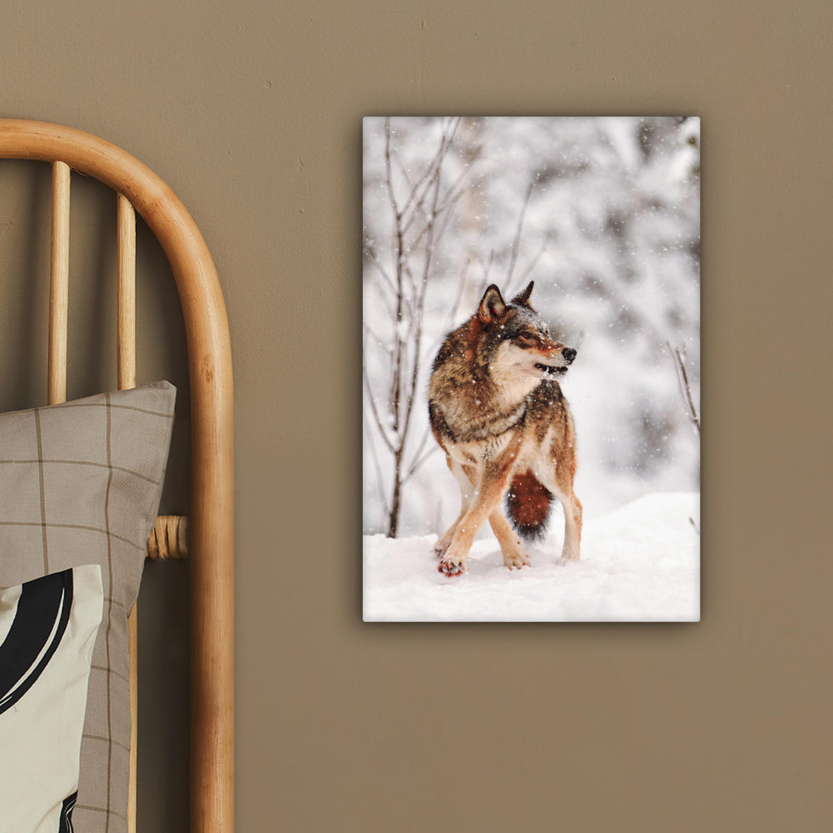 LEINWANDBILD Wolf - Winter - Schnee - Natur - Tiere 20x30 cm - Haselnussfarben, Textil (20/30cm) - MuchoWow