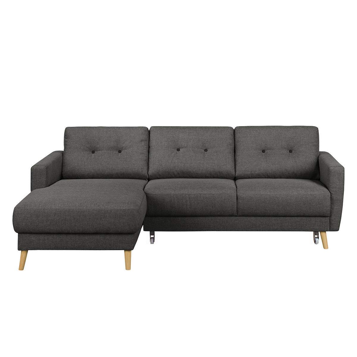 ECKSOFA mit Longchair - Hellbraun/Grau, Holz/Textil (233/148cm) - home24