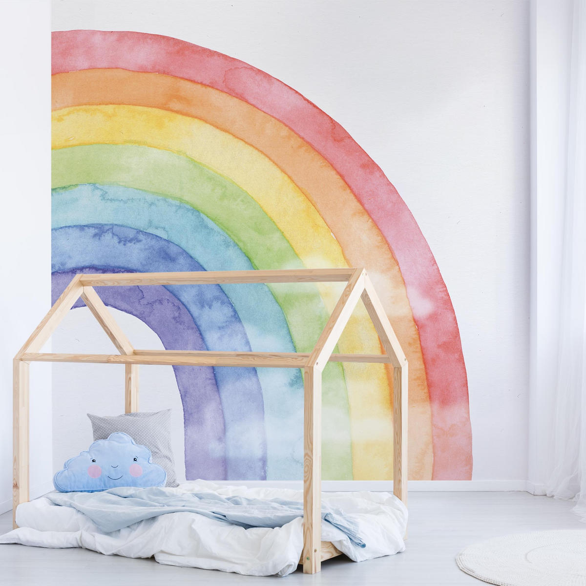 FOTOTAPETE Regenbogen und Wolken Wasserfarben 288/288 cm - Multicolor, Papier (288/288cm) - Bilderwelten