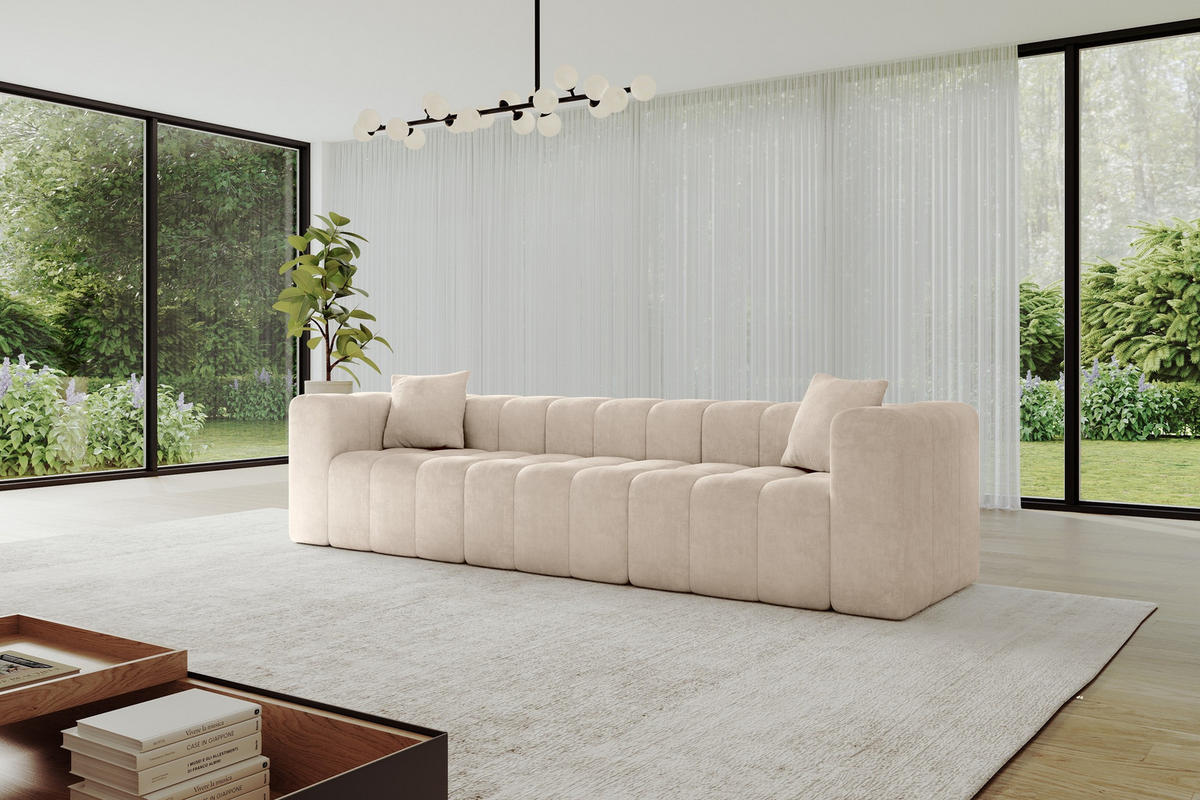POHOVKA 3-MÍSTNÁ DONY-3 315x90x71 cm Béžová Velur - černá/béžová, kompozitní dřevo/textil (315/71/90cm) - ALTDECOR