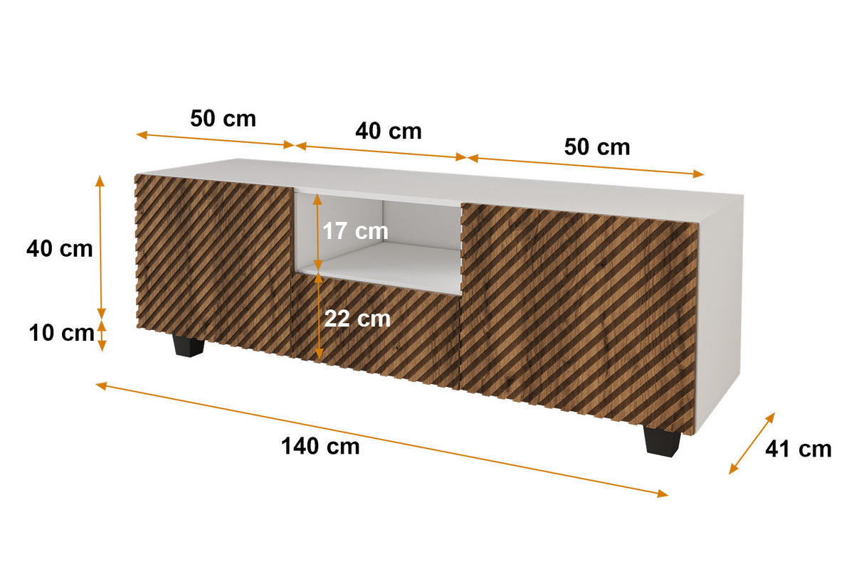 LOWBOARD ZENO-S 140x50x41 cm - Weiß / Katania - Eiche Wotan/Schwarz, Holzwerkstoff (140/50/41cm) - ALTDECOR