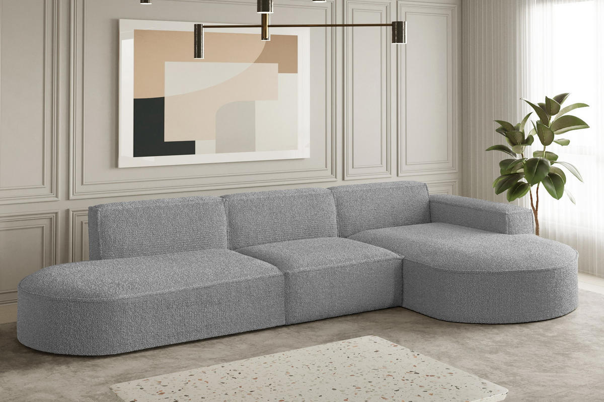 ECKSOFA Designer L-Form MODENA Stoff Loop Grau Rechts - Grau, Holz (296/165cm) - Kaiser Möbel
