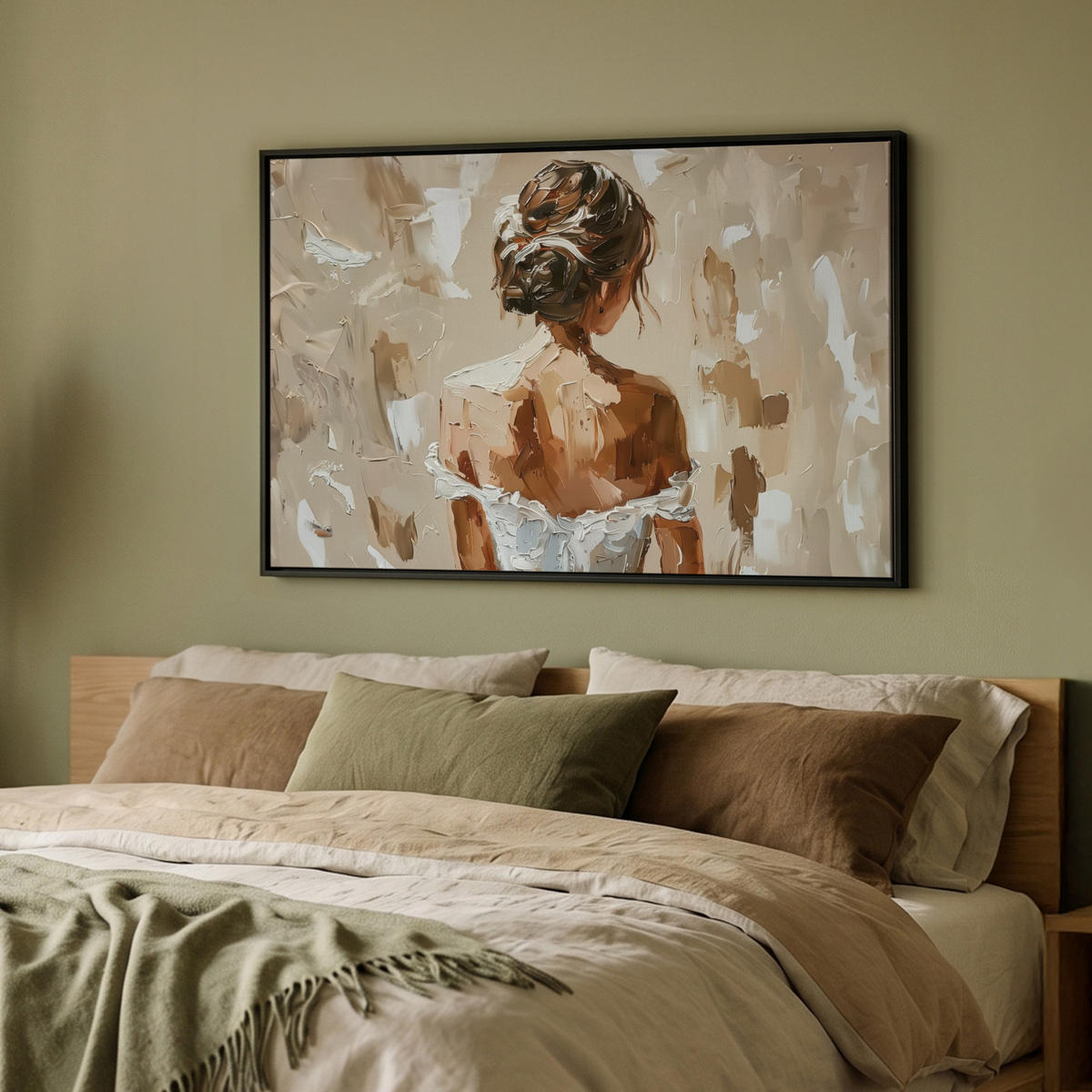 LEINWAND Bilder mit Rahmen - Frau - Farbe - Abstrakt - Beige - Modern - 90x60 - Sandfarben, Textil (90/60cm) - MuchoWow
