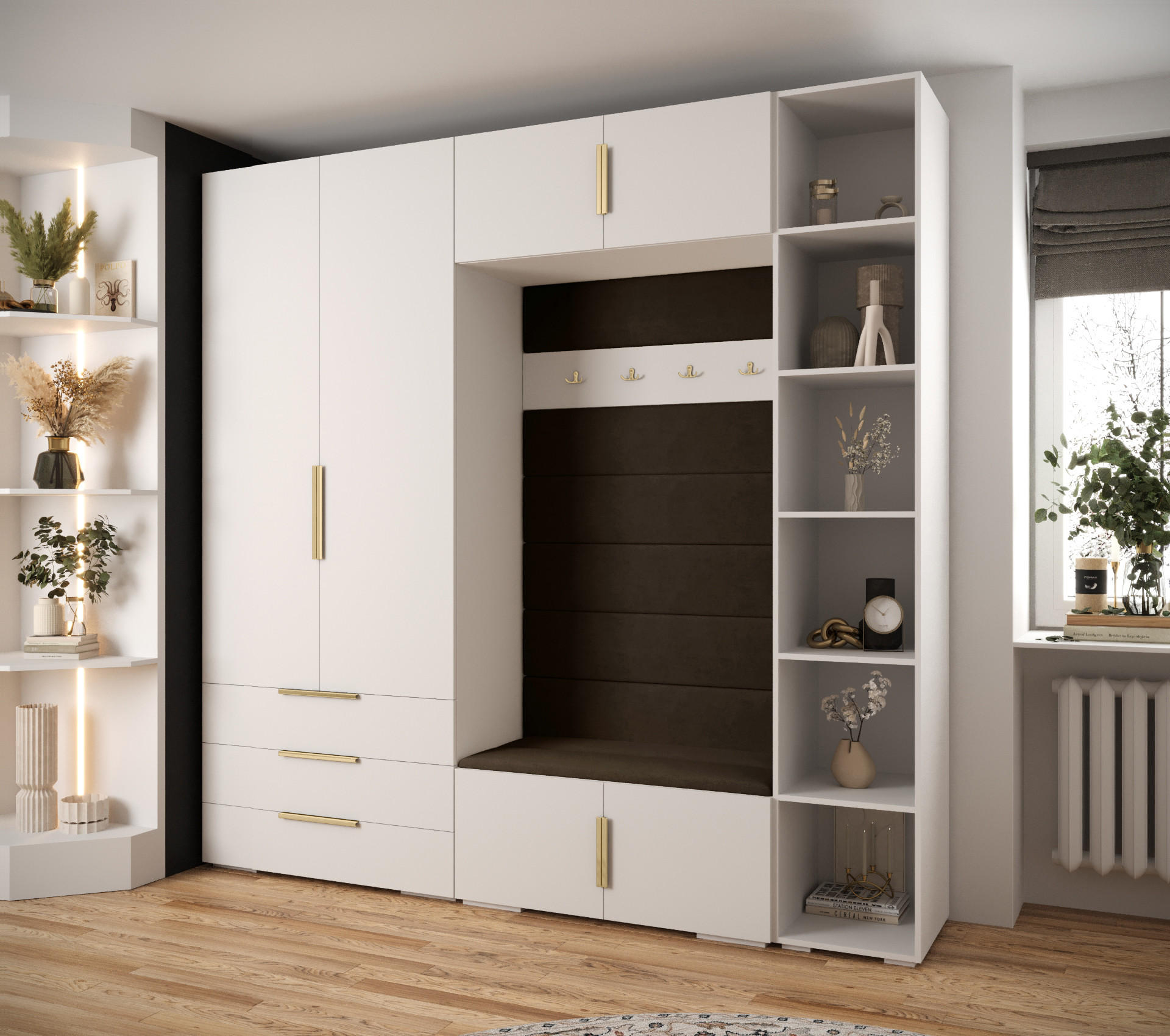 GARDEROBEN-SET 236,7/240/47 - Goldfarben/Schwarz, Holz/Kunststoff (240/236.7/47cm) - Abiks Möbel