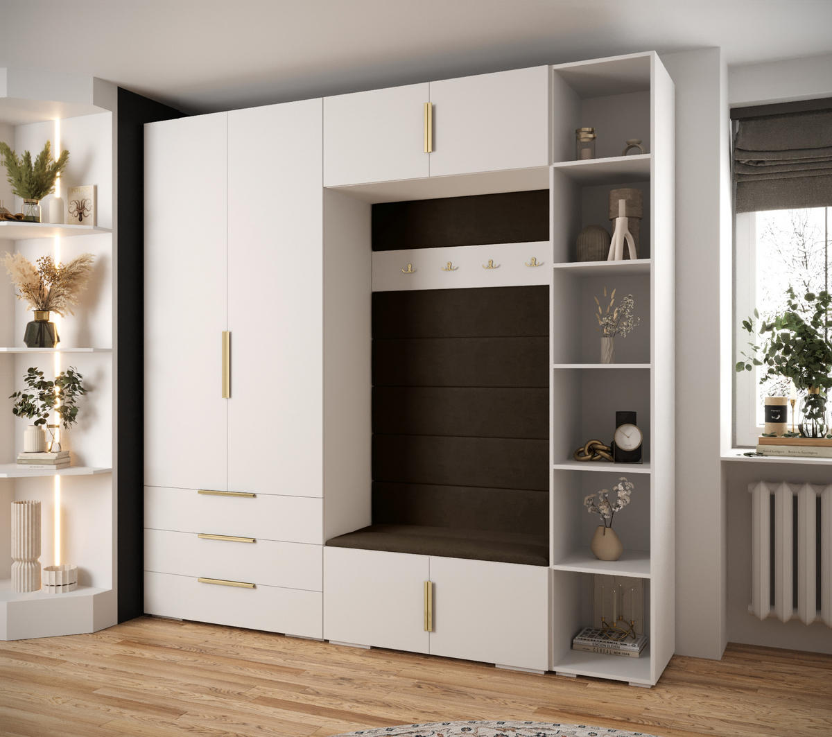 GARDEROBEN-SET 236,7/240/47 - Goldfarben/Schwarz, Holz/Kunststoff (240/236.7/47cm) - Abiks Möbel