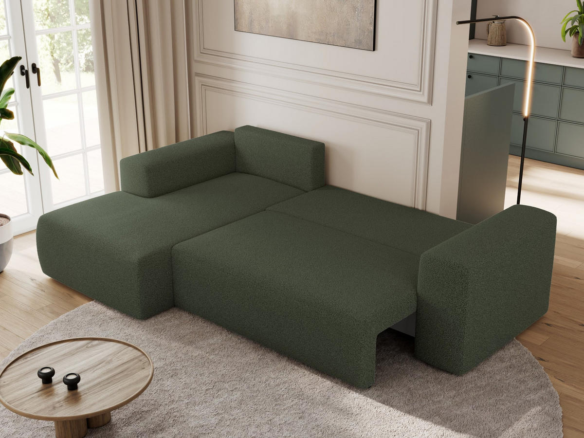 ECKSOFA TRENTINO L Grün Boucle - Links - Schwarz/Grün, Textil (266/164cm) - MKS