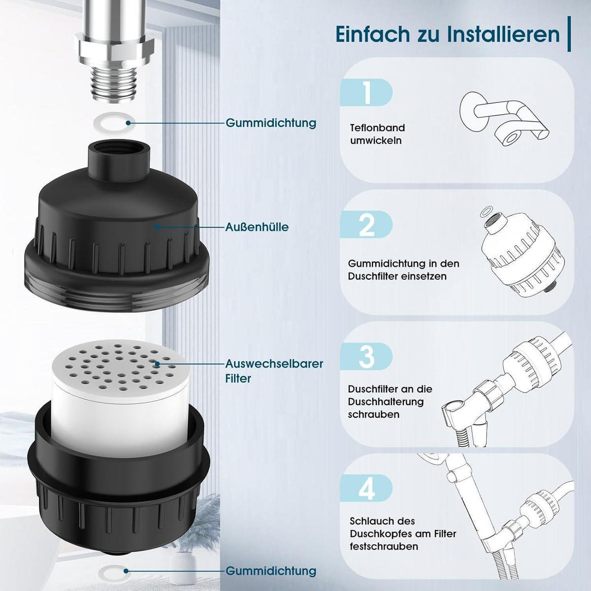 DUSCHFILTER mit 36-Schicht-Filtersystem mattschwarz - Schwarz, Kunststoff (1/1/1cm)