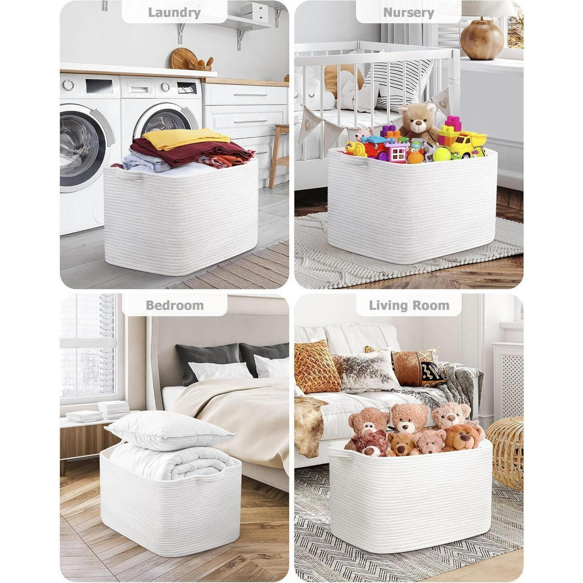 WÄSCHEKORB 2-teiliges Set Baumwolle Weiß 63L - Weiß, Textil (38/30/55cm)