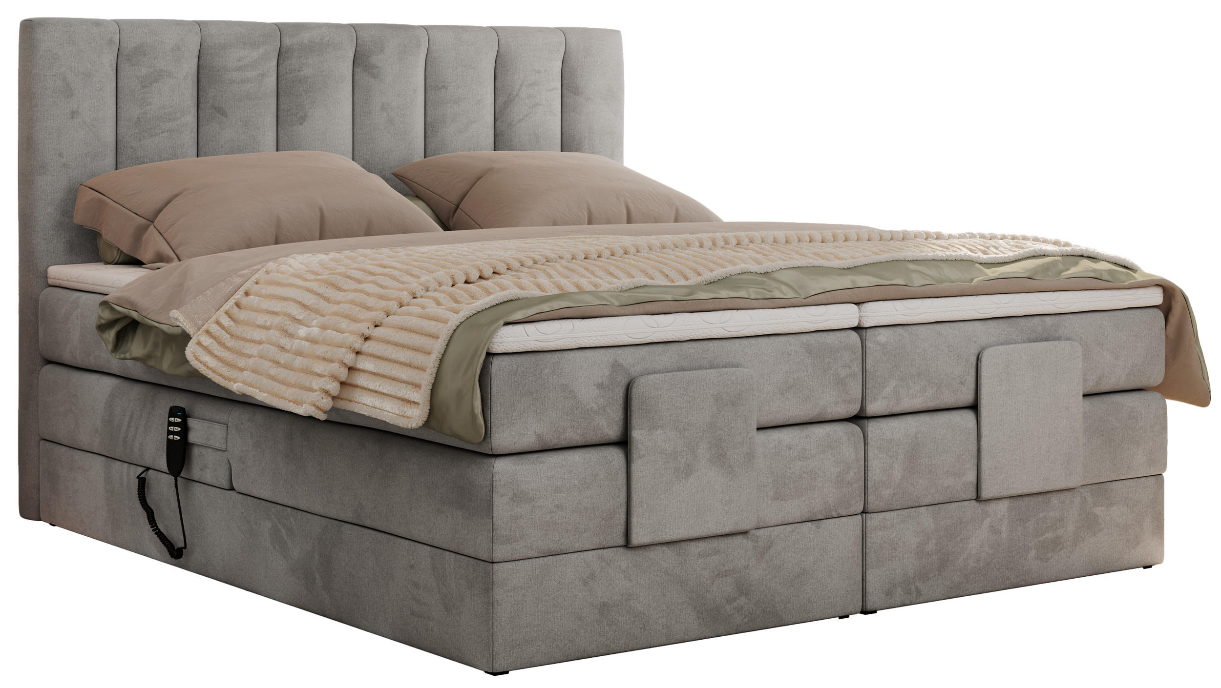 BOXBETT COMFORTO 160/200 - Hellgrau Velvet - H3 - Hellgrau, Holz/Textil (160/200cm) - MKS