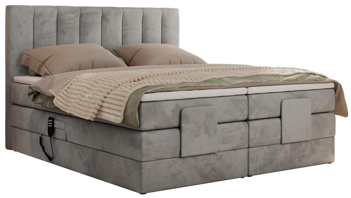 BOXBETT COMFORTO 180/200 - Hellgrau Velvet - H4 - Hellgrau, Holz/Textil (180/200cm) - MKS