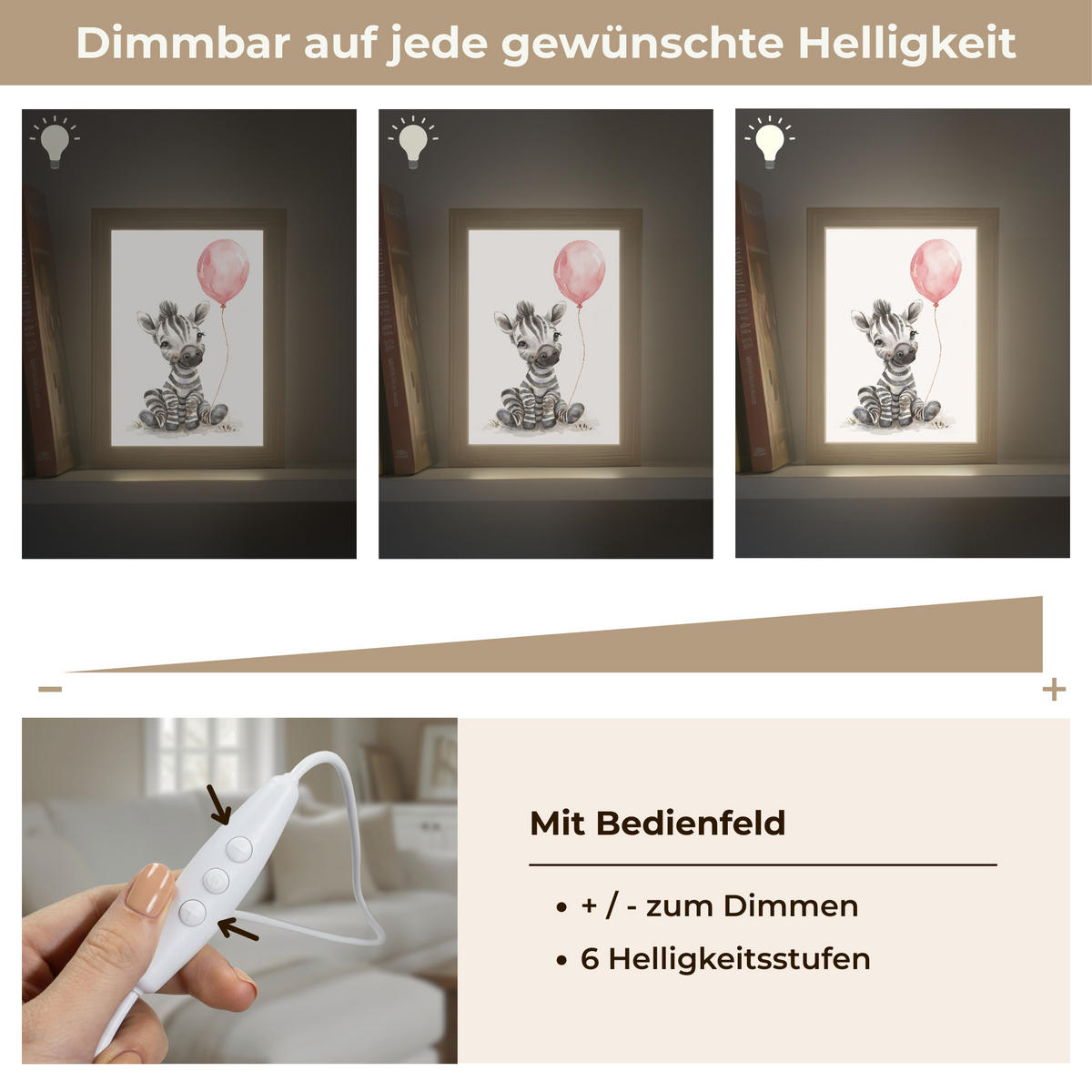 WANDLEUCHTE Zebra - Baby - Tiere - Rosa Luftballon 15x20 cm - Weiß, Holzwerkstoff (15/20/8cm) - OnlyWow