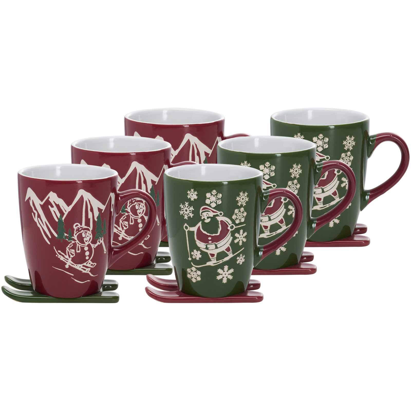 KAFFEEBECHER AUF SKI Aspen/Whistler grün-rot 340 ml 6er Set - Rot/Grün, Keramik (0.34L) - Ritzenhoff Breker
