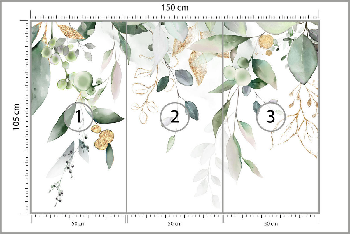 FOTOTAPETE für Schlafzimmer Aquarell Blätter Eukalyptus Weiß 150x105 - Gelb/Weiß, Papier (150/105cm) - Muralo