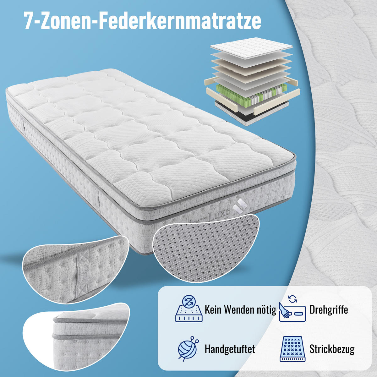 TASCHENFEDERKERNMATRATZE Weiß 90/200/25 cm H3 7-Zonen OEKO-TEX - Weiß, Textil - PANGIVO