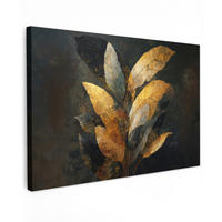 LEINWANDBILD Golden Leaf Komposition - Botanical Luxury Groß 140x90 cm - Goldfarben/Schwarz, Textil (140/90cm) - MuchoWow