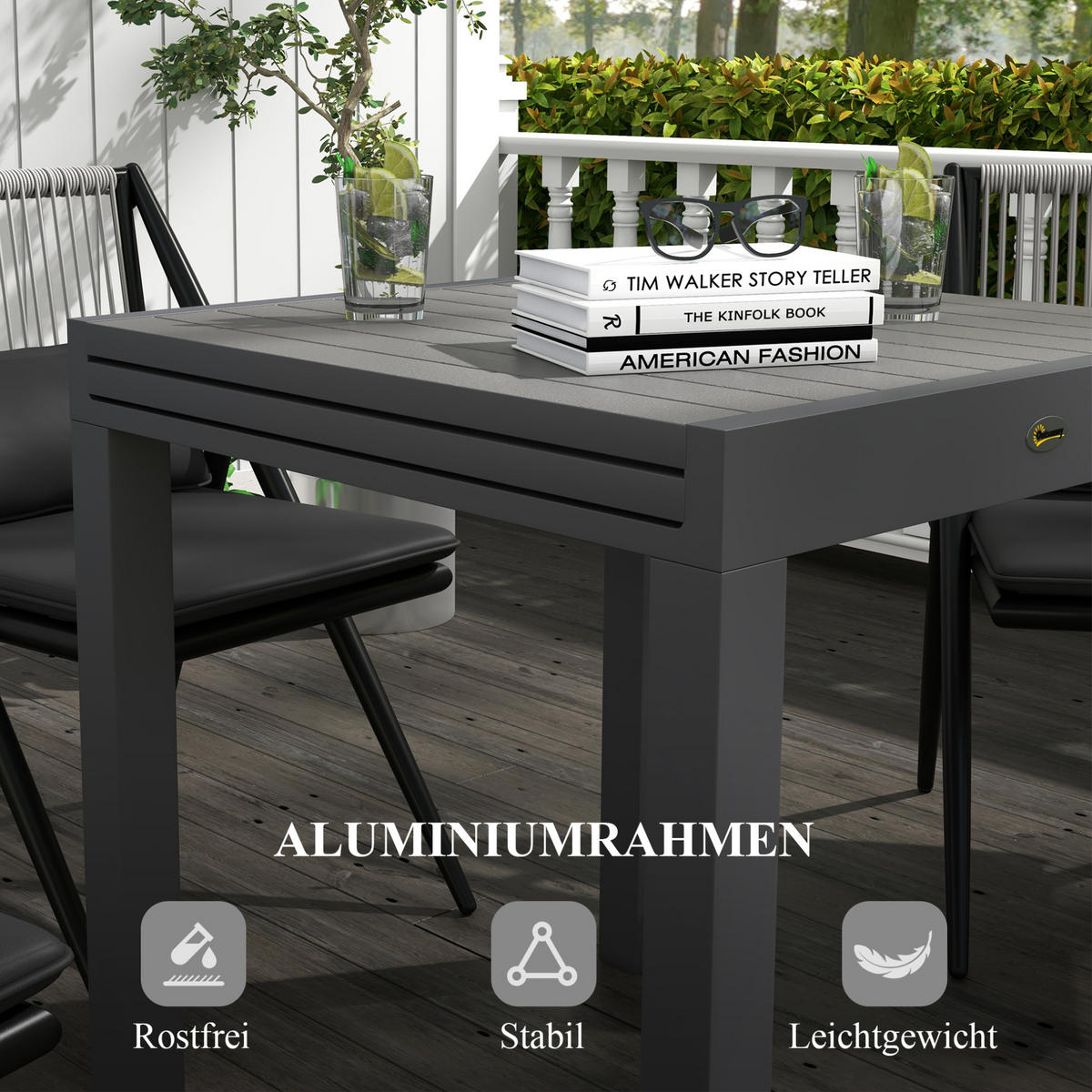 GARTENTISCH 162/80/75 cm grau aus Aluminium ausziehbar - Grau, Metall (162/80/75cm) - OKWISH