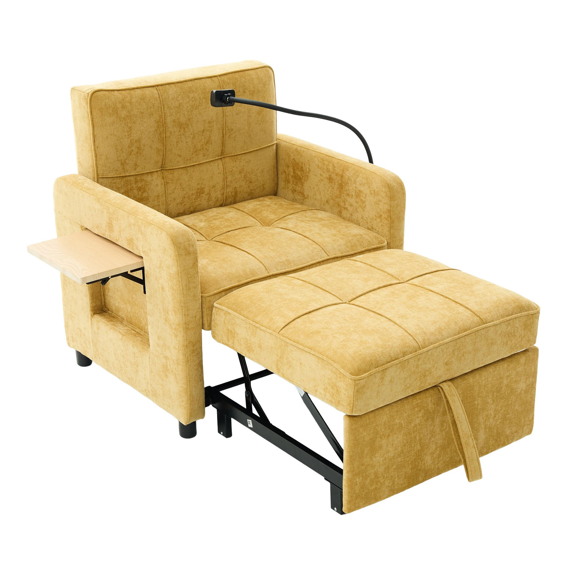 FERNSEHSESSEL Relaxsessel,Polsterliege mit Stauraum,Chenille,Gelb - Gelb, Textil (79/83/167cm) - LVHOM