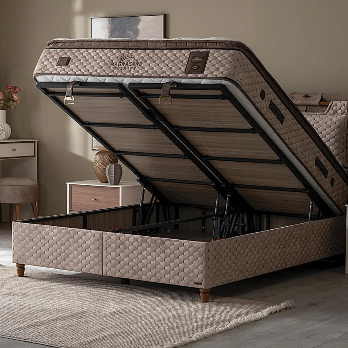 BOXSPRINGBETT Bambi Bett mit Matratze Boxspringbett 140x200 Magnasand Therapy - Braun, Holz/Metall (140/200cm) - Bambi