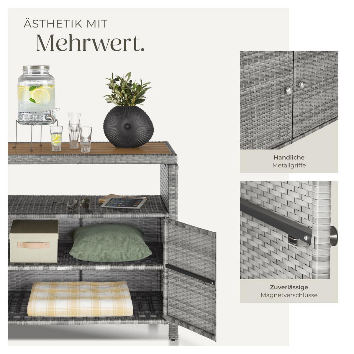 GARTENSCHRANK Monscia, höhenverstellbare Füße, 90 x 55,5 x 87 cm, grau - Grau, Kunststoff (90/97/55.5cm) - tectake