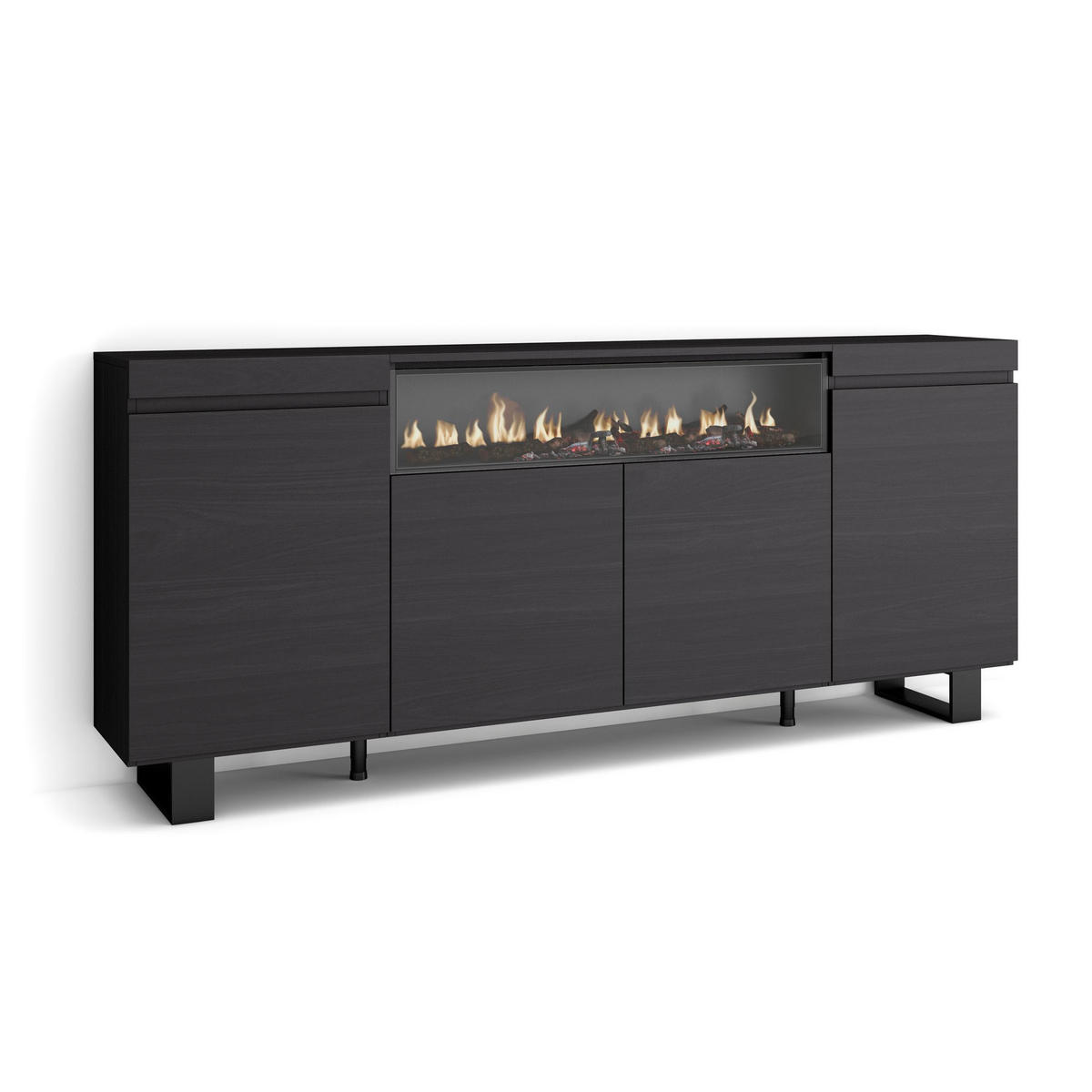 SIDEBOARD Elektrokamin, schwarz, 200/35/87cm - Schwarz, Holzwerkstoff (200/87/35cm) - Skraut Home