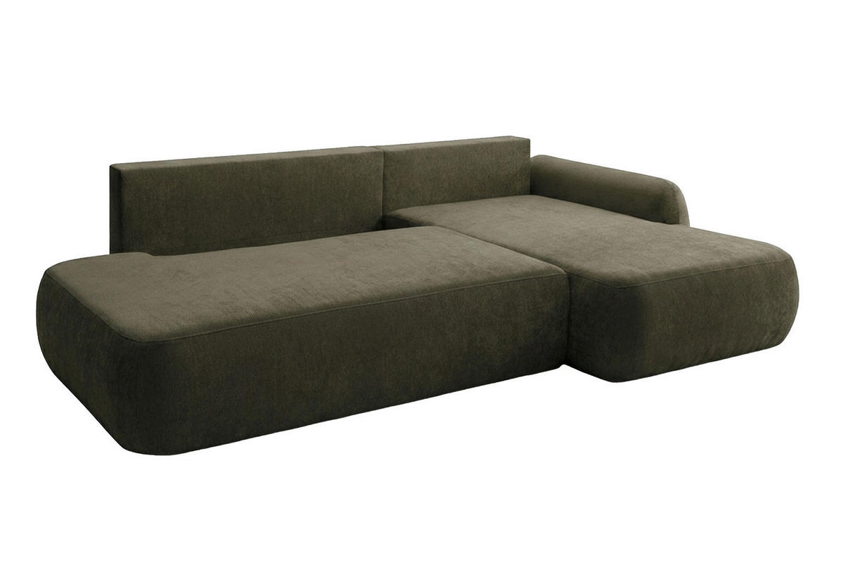 ECKSOFA Mit Schlaffunktion Und Bettkasten, Velvet-Stoff Vena, Olive, Rechts, HELA I - Olivgrün, Holz (302/184cm) - Kaiser Möbel