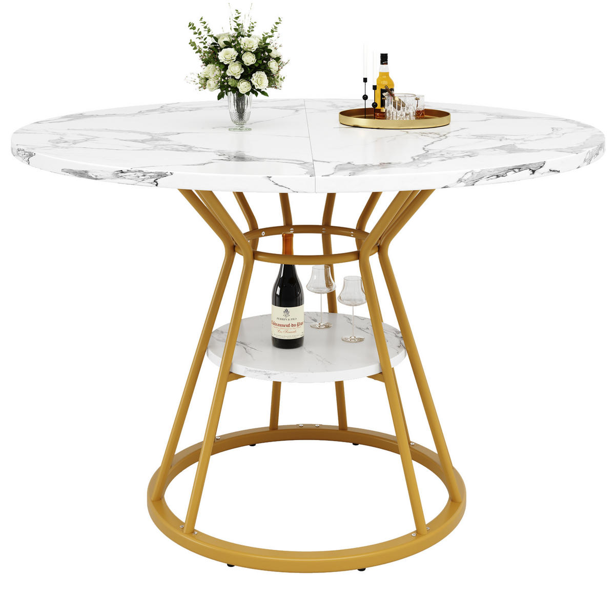 ESSTISCH 100x100x76 cm in Weiß und Gold aus MDF mit Marmoroptik - Goldfarben, Holzwerkstoff (100/100/76cm) - Modfu