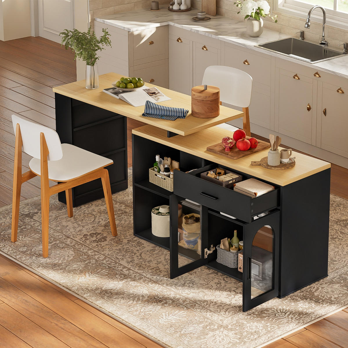 KÜCHENINSEL 360° DREHBAR, MIT STAURAUM, MDF, Für Esszimmer Und Küche, 136/50/78 cm - Schwarz, Holzwerkstoff (50/78/136cm) - Rolipo