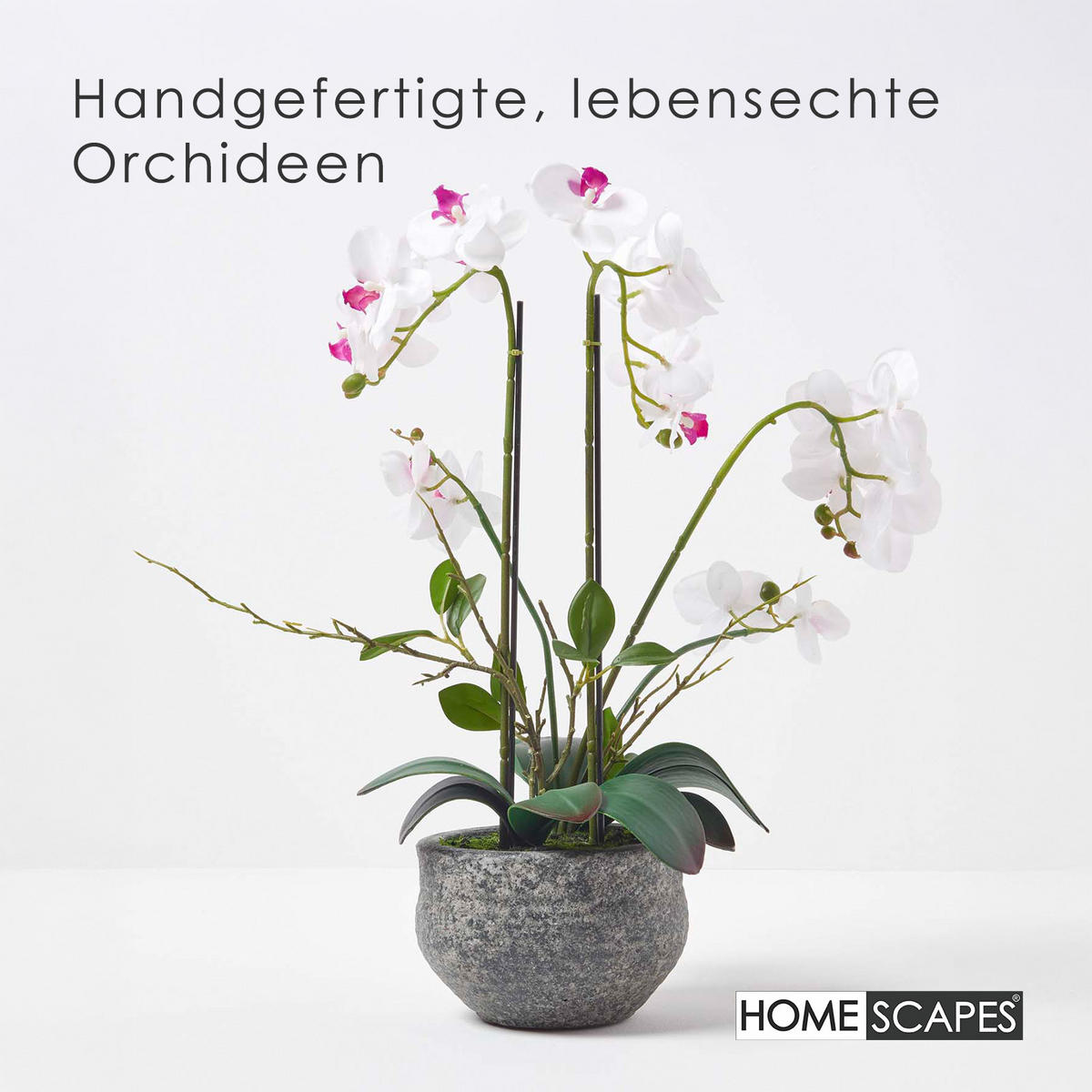 KUNSTBLUME Orchidee weiß-pink im Deko-Topf, 52 cm - Weiß, Kunststoff (52cm) - Homescapes