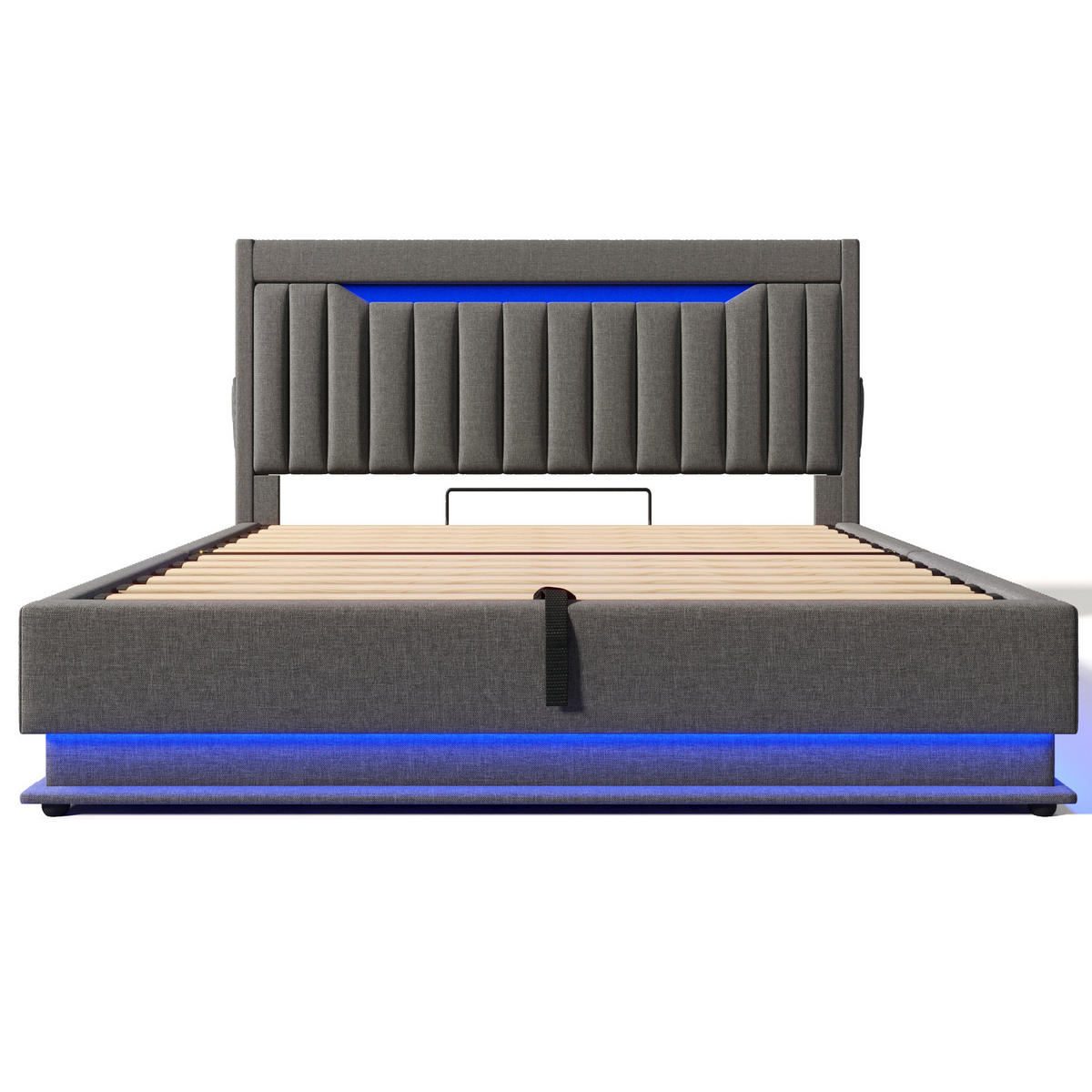 POLSTERBETT mit Stauraum, LED und USB 160x200 cm Leinen Grau - Grau, Metall (160/200cm) - Meubliv