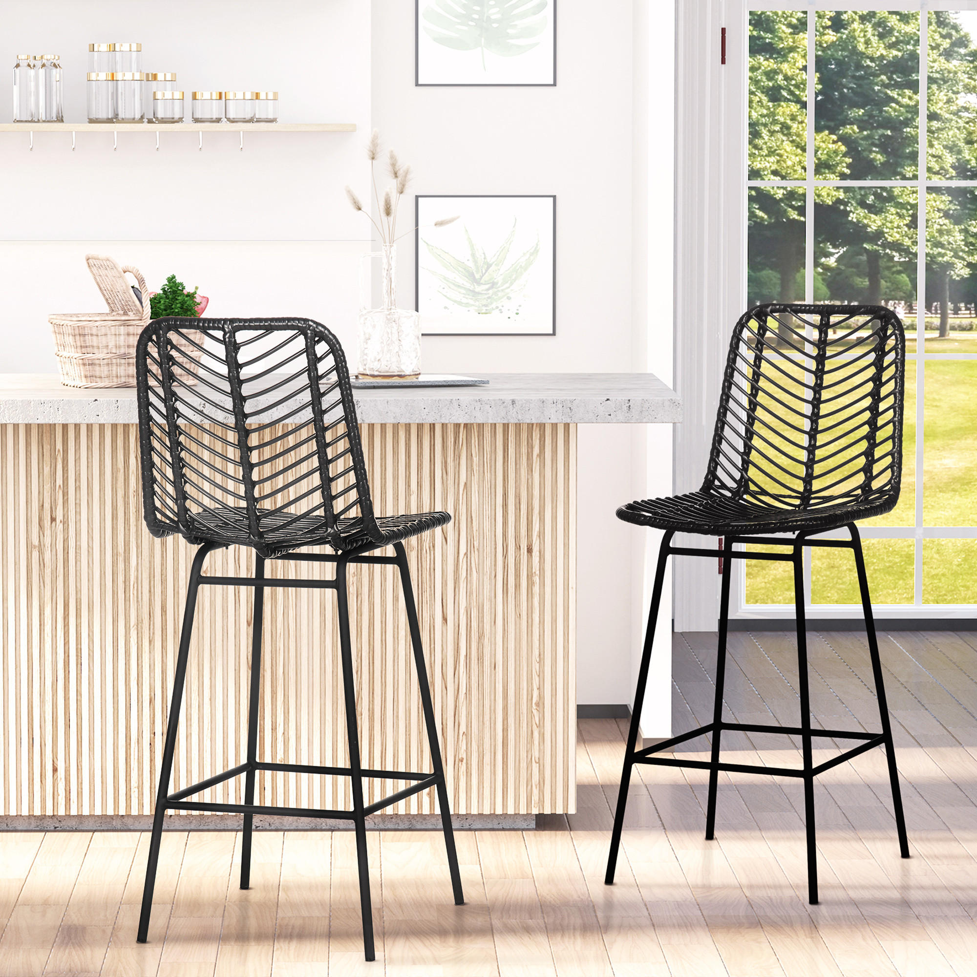 BARHOCKER 2er-Set - Schwarz, Kunststoff (52/102/42.5cm) - HOMCOM