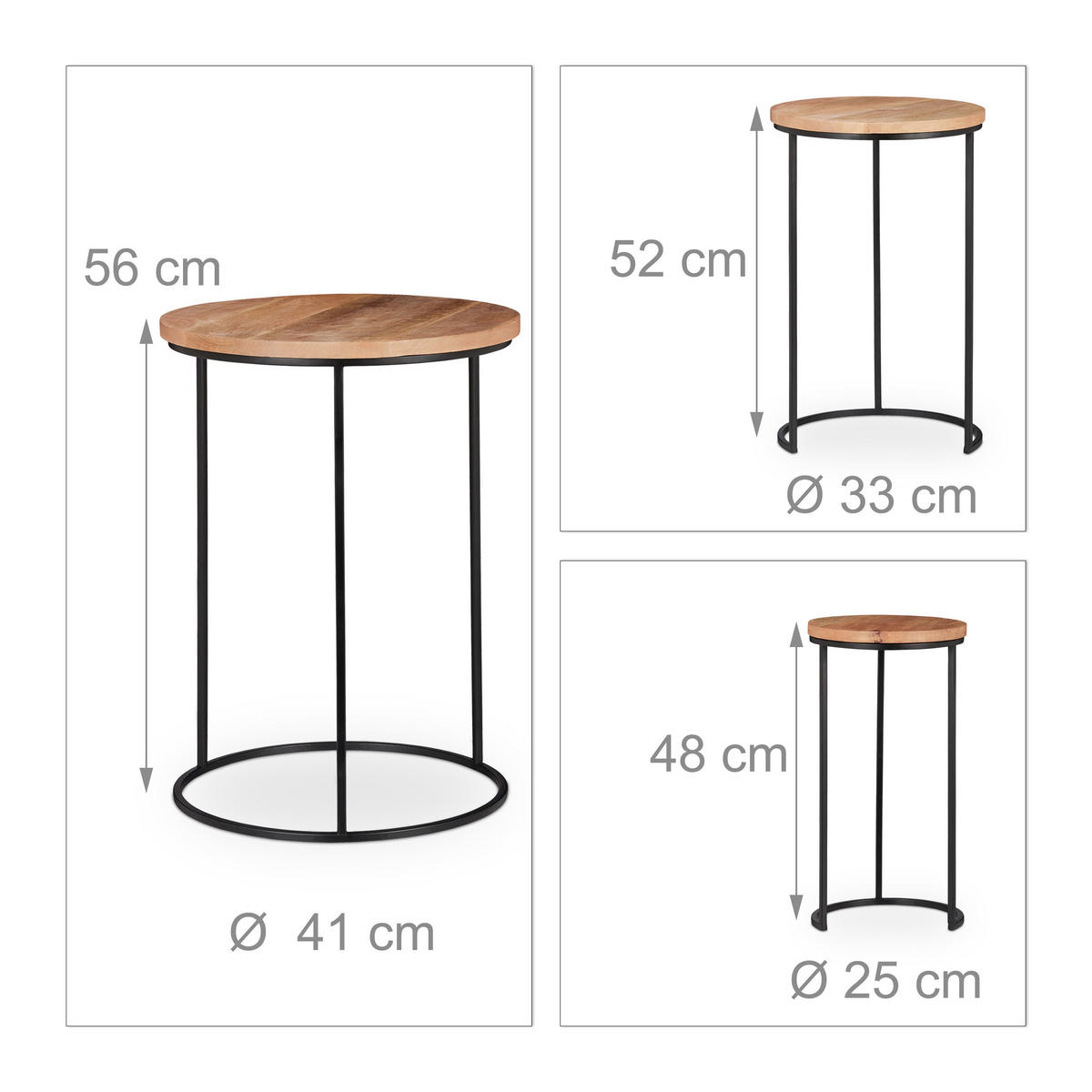 3XBEISTELLTISCH - Multicolor, Holz/Metall (41/41/56cm) - Relaxdays