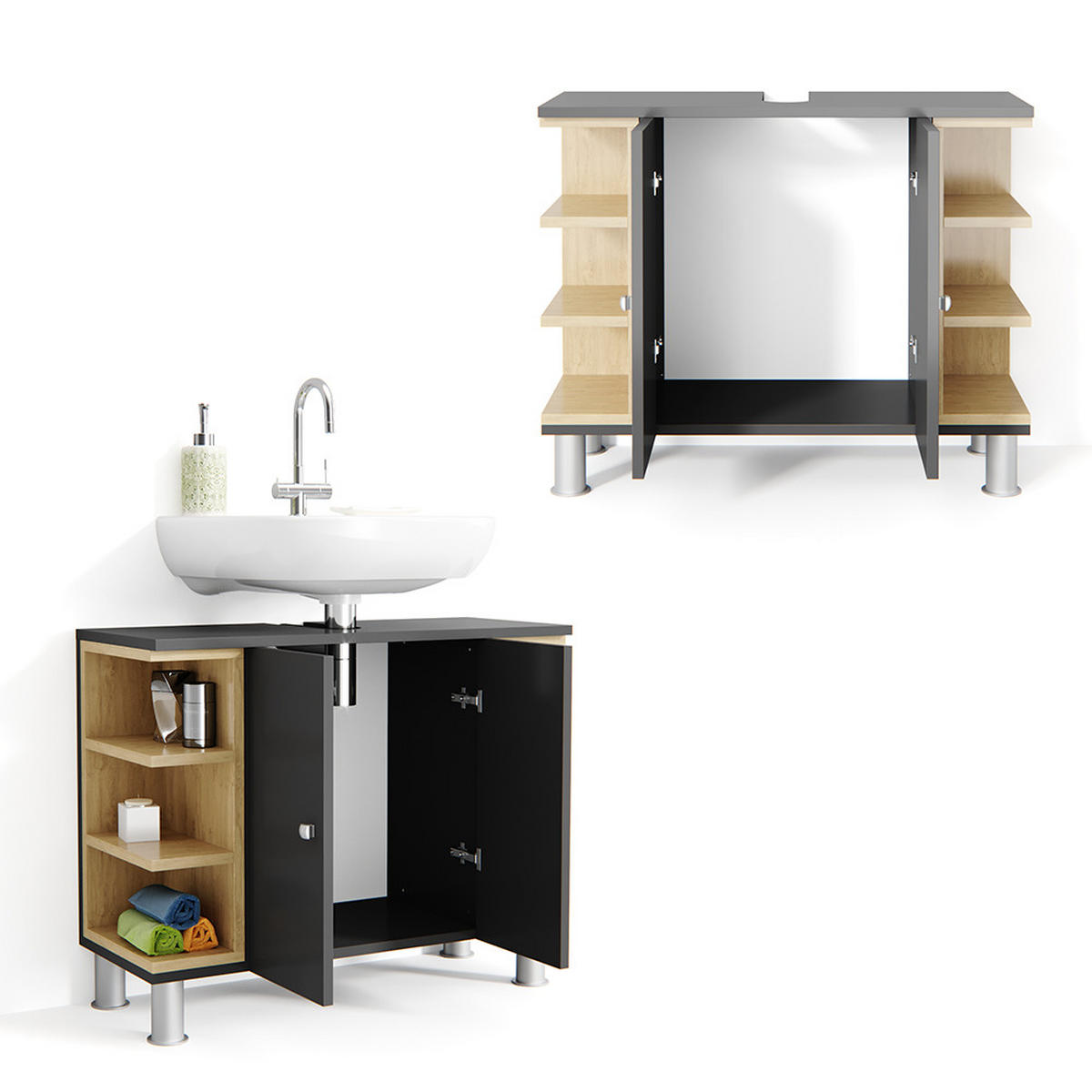 WASCHBECKENUNTERSCHRANK Aquis Anthrazit 79.6 x 64 cm - Anthrazit, Holzwerkstoff (79.6/64/32cm) - Vicco
