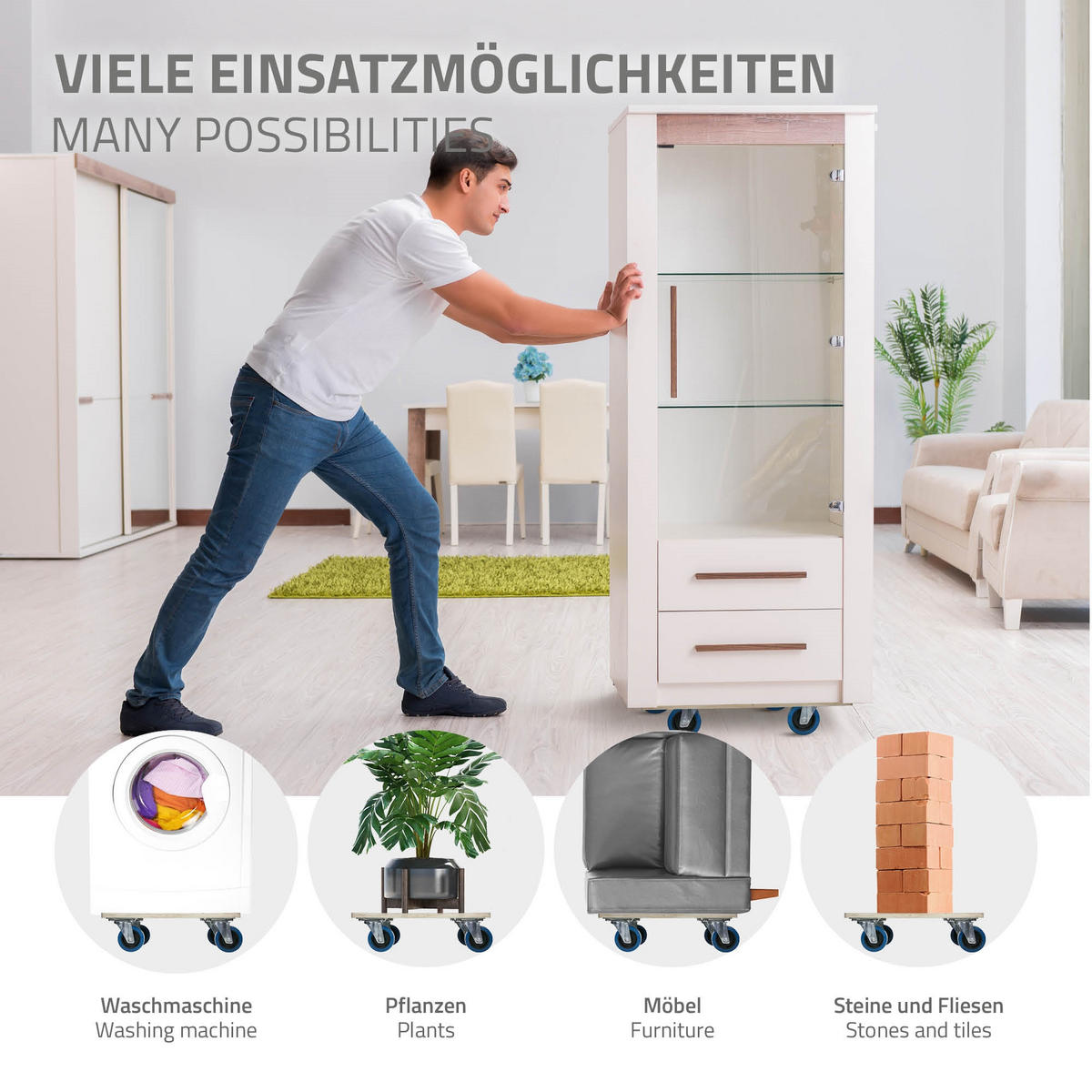 TRANSPORTROLLER 2er Set mit 4 Rollen 35x50 cm Traglast 800kg Siebdruck Holzplatte Black - Anthrazit, Holzwerkstoff (35/50/14.5cm) - ECD-Germany