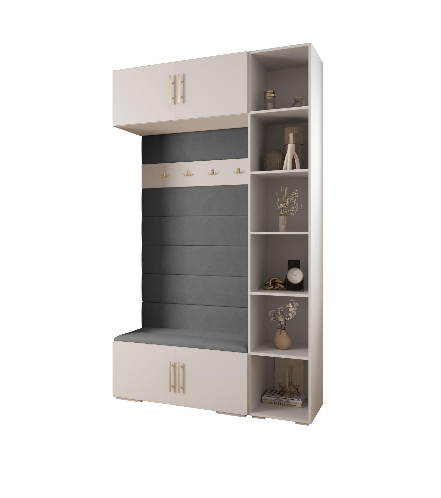 Abiks Möbel Garderoben-Set Weiß, Grau, Gold 140x236.7x47 cm