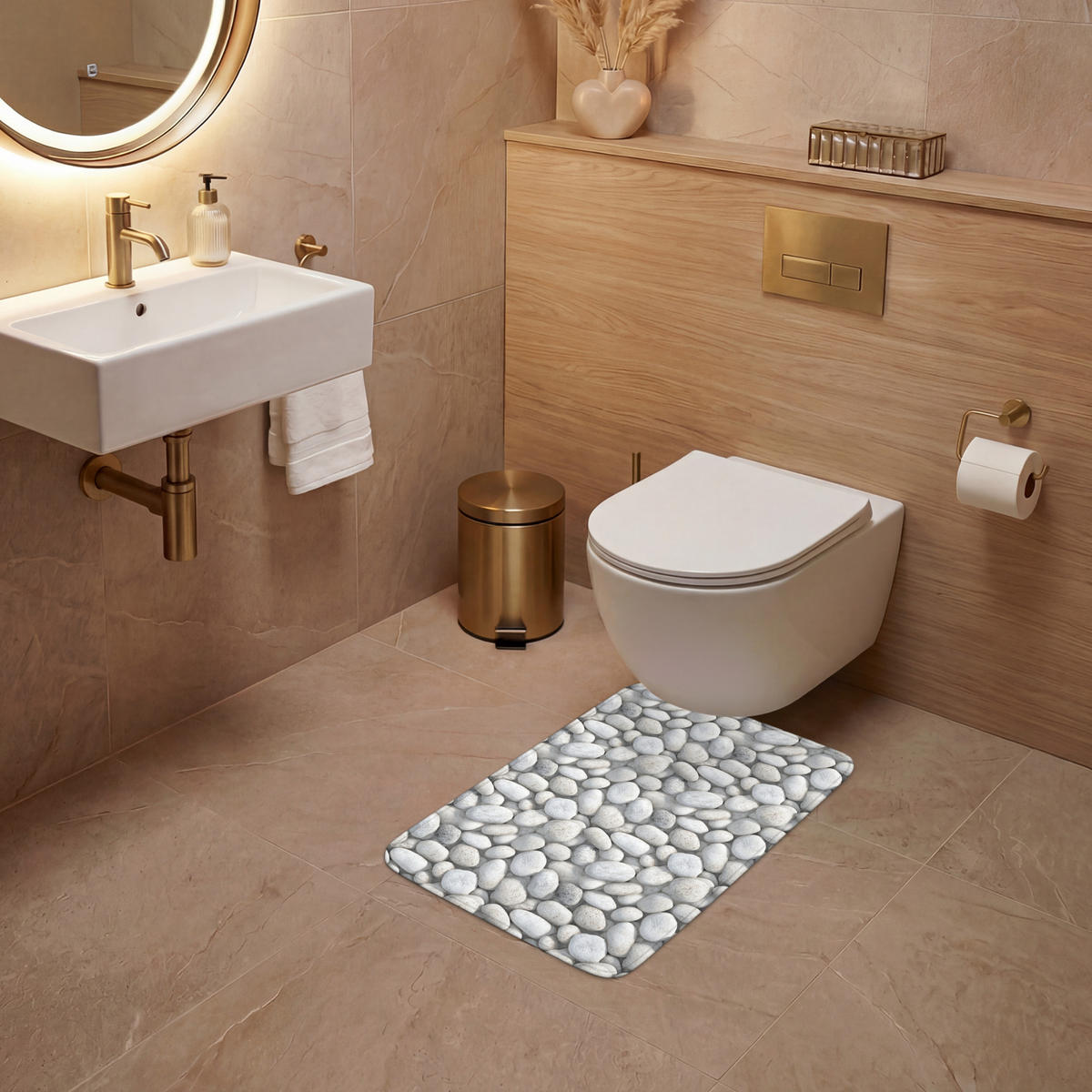 WC PŘEDLOŽKA Kameny - šedé - oválné 40x60 cm - světle šedá, textil/plast (40/1cm) - OnlyWow