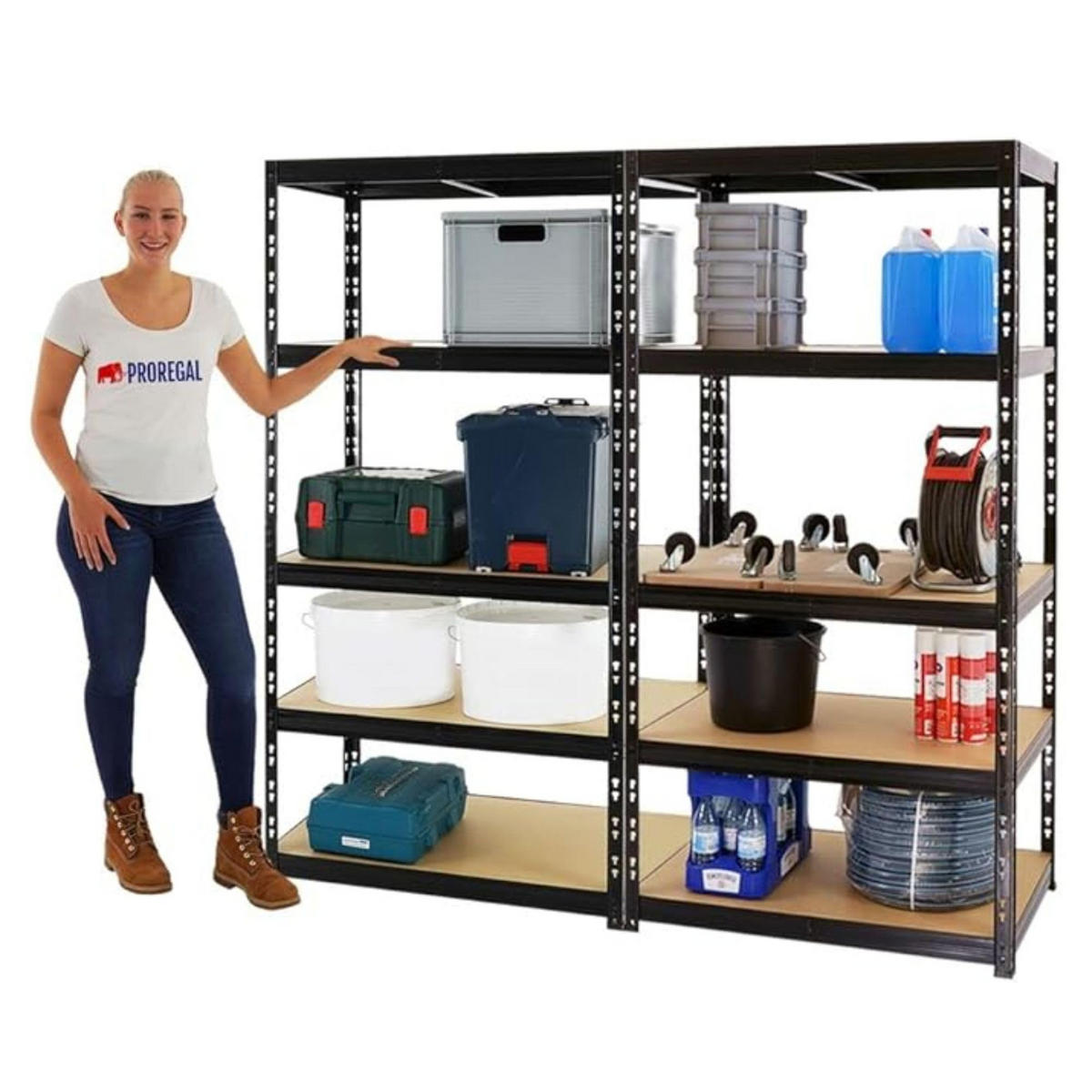 SCHWERLASTREGAL Tiger 2er-Set mit 2x 180x90x60 cm Fachlast 265 kg Schwarz - Schwarz, Metall (180/180/60cm) - PROREGAL