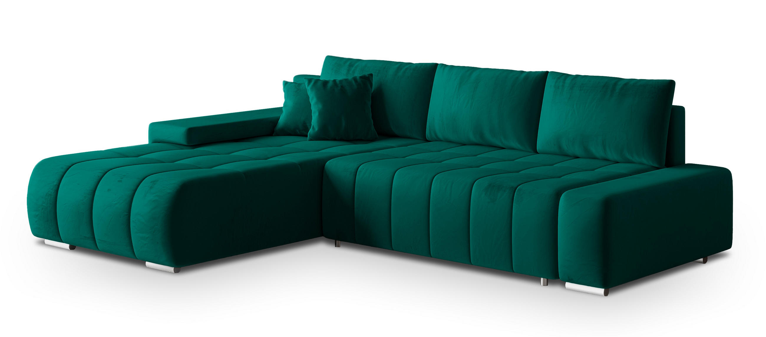 ECKSOFA ALESE L-S Grün Velours-Stoff mit Schlaffunktion - Grün, Holz (265/185cm) - MASSENO