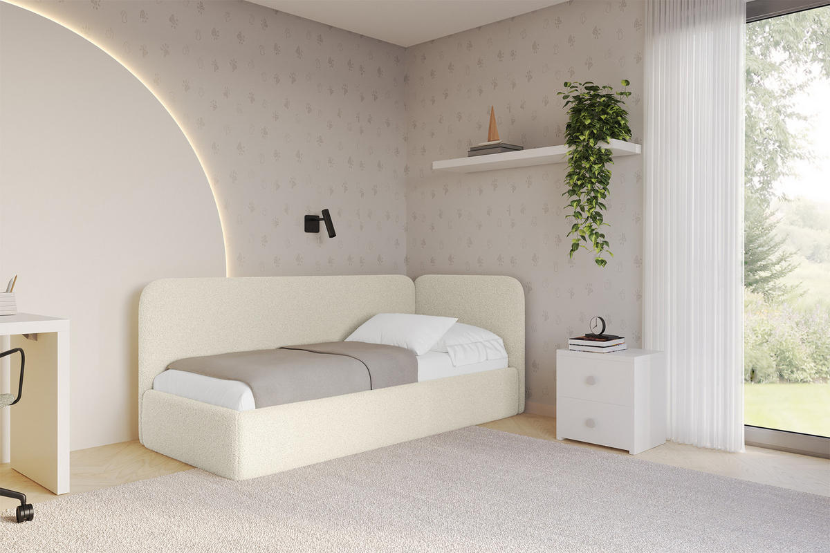 EINZELLBETT Jugendbett mit Bettkasten und Matratze H3/H4, Links - ELSY 100x200 Beige - Champagner, Holzwerkstoff/Textil (100/200cm) - ALTDECOR