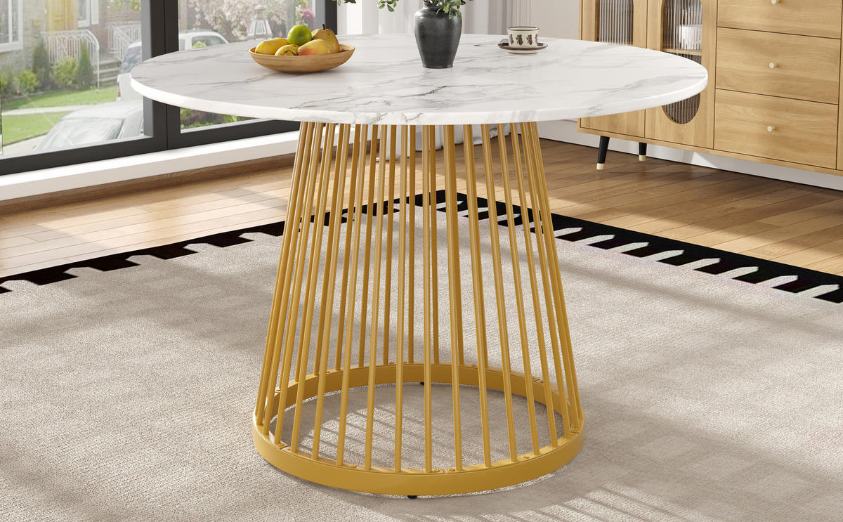ESSTISCH 80x80x76 cm in Gold und Weiß aus MDF mit Marmoroptik - Weiß, Holzwerkstoff (80/80/76cm) - Modfu