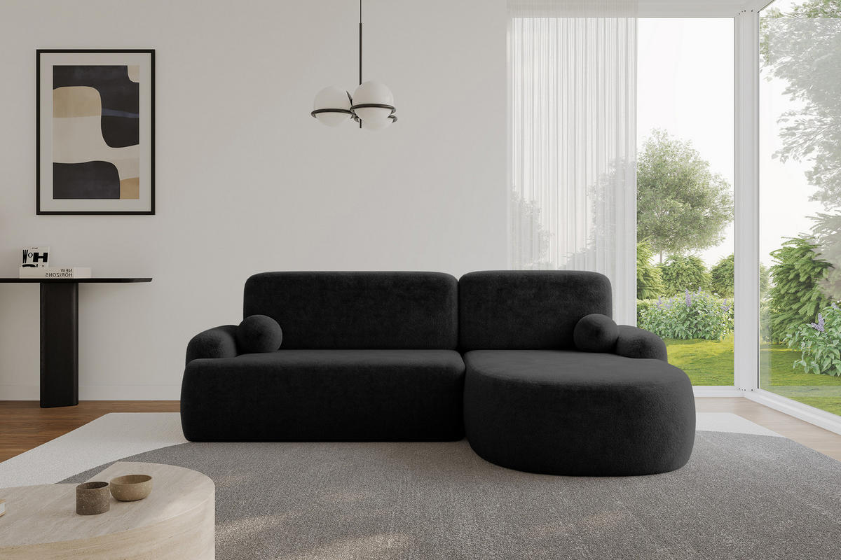 ECKSOFA mit Schlaffunktion und Bettkasten LIRA-L - 264x172x89 Schwarz - Schwarz, Holzwerkstoff/Textil (172/264cm) - ALTDECOR