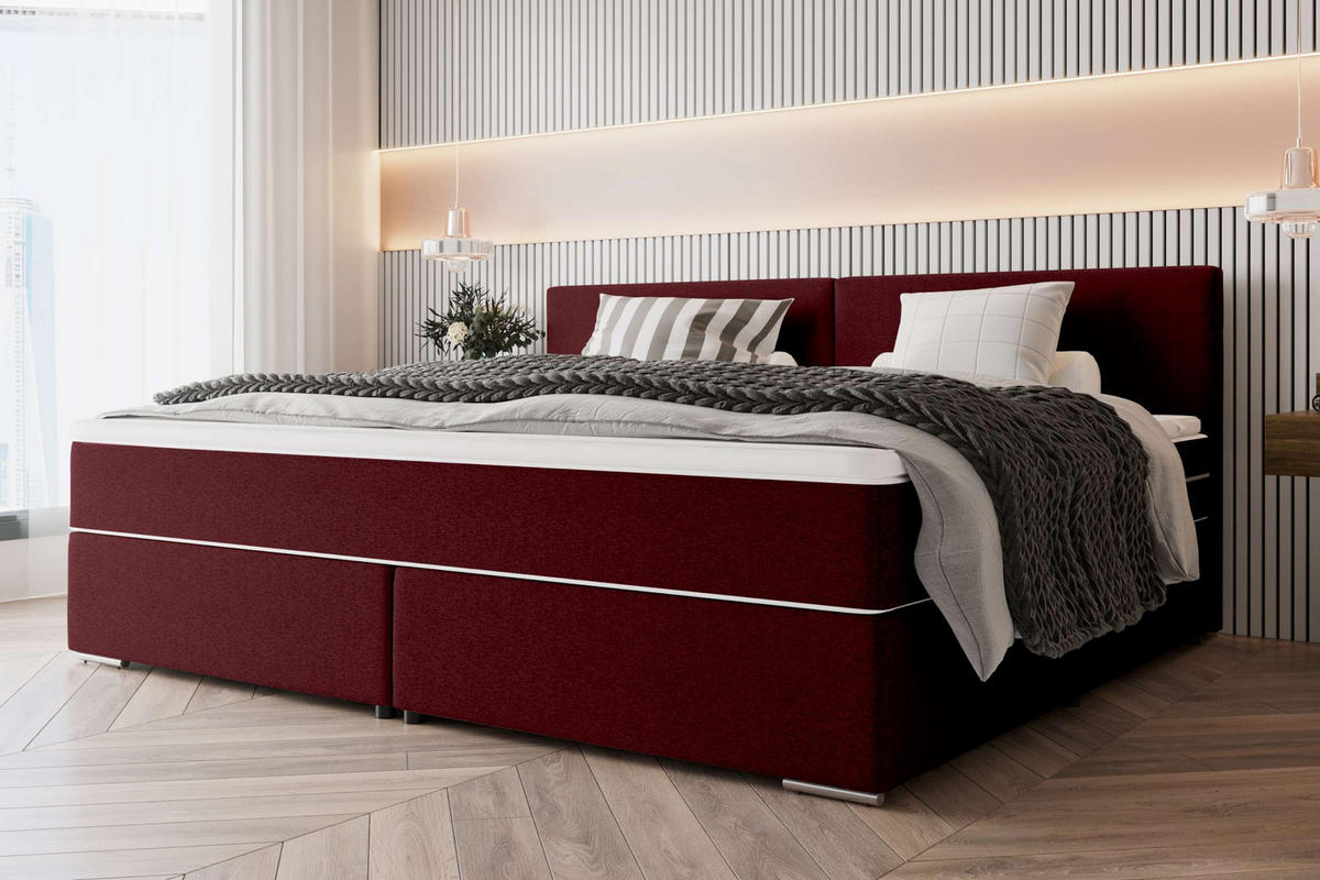 FAMILIENBETT BOXSPRINGBETT Webstoff Bordeaux 240/200 cm - Chromfarben/Bordeaux, Kunststoff/Textil (240/200cm) - 99rooms