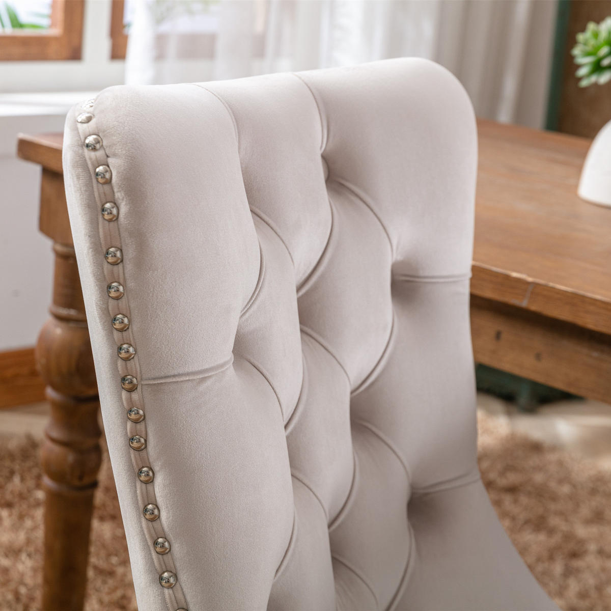 STUHL-SET DE-36286 2 Stück mit Ziernieten Beige - Beige, Holz (50/95/65cm) - ComfortXL