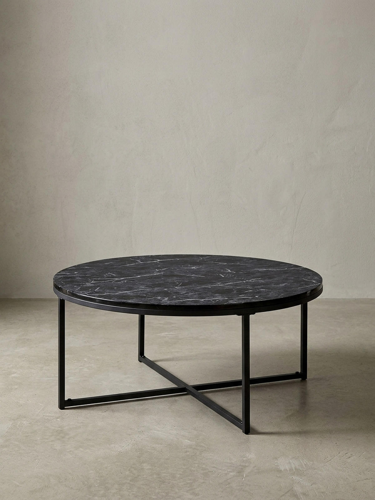 COUCHTISCH mit Marmor-Optik und Hochglanz-Finish, rund, Schwarz 80x80x35 cm - Schwarz, Holz/Metall (80/80/35cm) - KADIMA DESIGN
