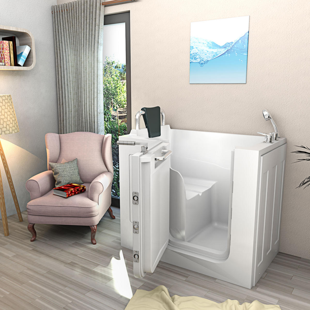 SITZBADEWANNE Senioren Wanne mit Tür S08-B-L 110x68cm - Weiß, Glas/Kunststoff (68/114/110cm) - AcquaVapore by Sandra Jentho