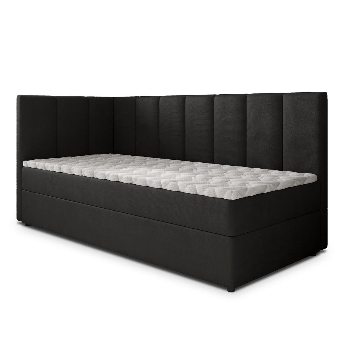 BOXBETT BEVE 90x200 cm mit Matratze und Topper, H2+H3 - Schwarz - Schwarz, Holz (90/200cm) - MASSENO