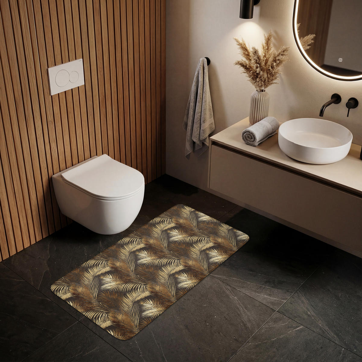 WC PŘEDLOŽKA Tropical - Listy - zlaté 120x60 cm - zlatá, textil/plast (120/1cm) - OnlyWow